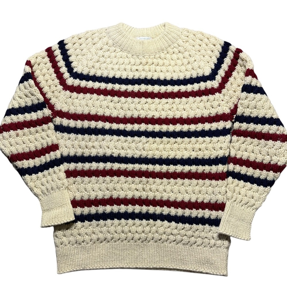 Vintage 100% wool Robert Scott chunky sweater women large 80s cream red blue